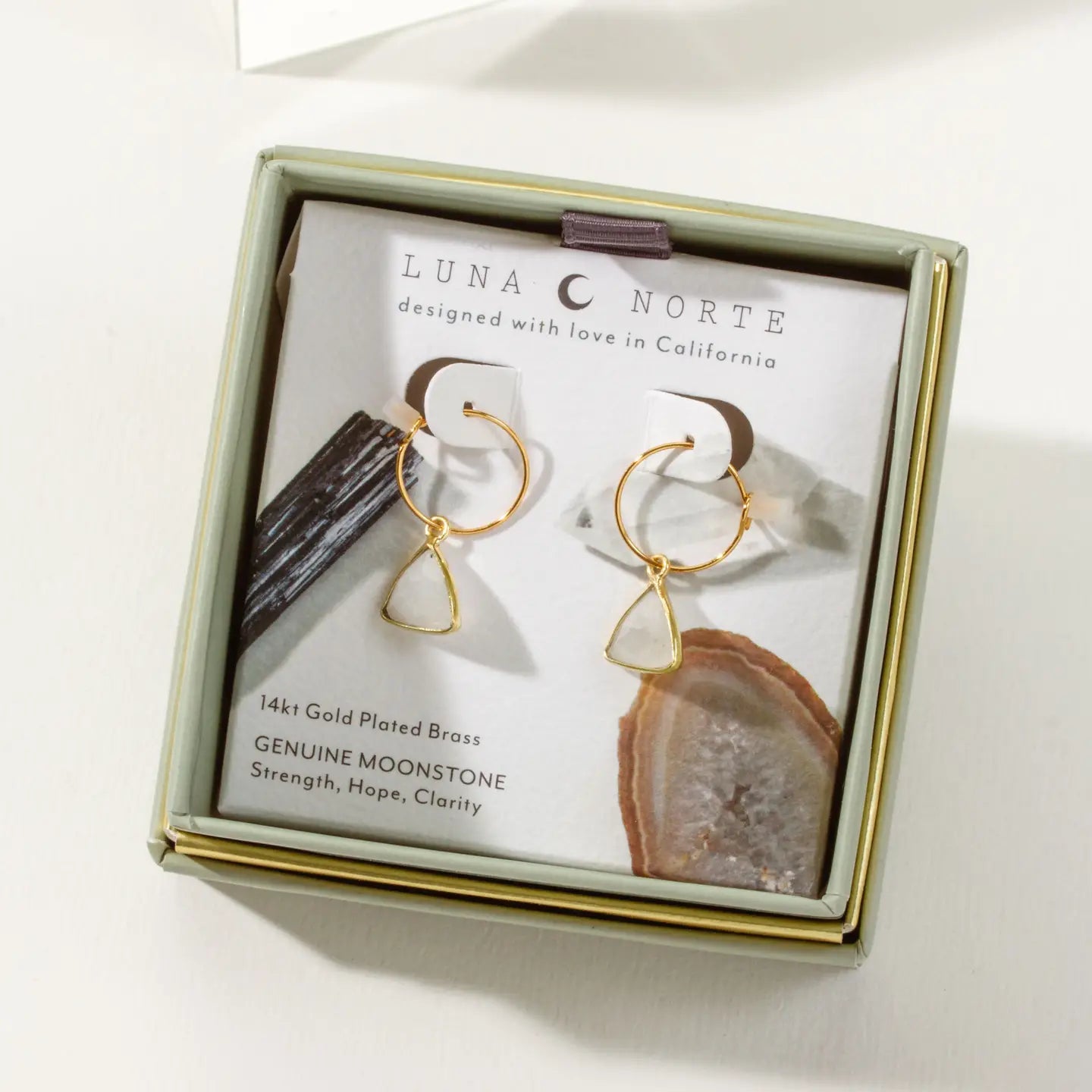 Moonstone -Triangle Mini Hoop Earrings - Moon Room Shop and Wellness