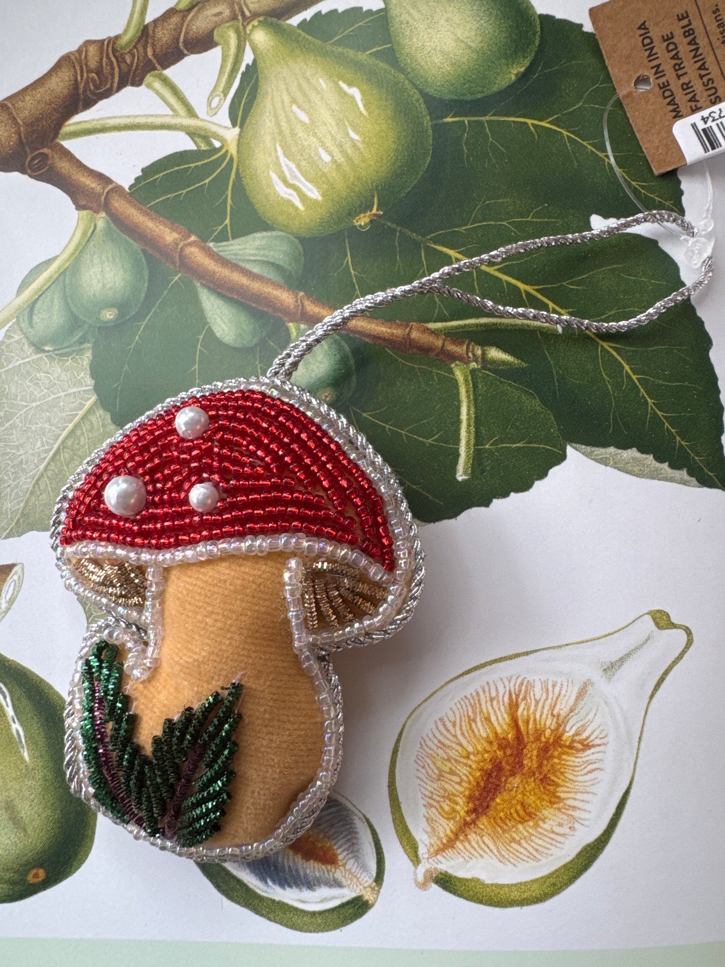 Larissa Plush Mushroom Beaded Felt Ornament - Embroidered - Moon Room Shop and Wellness