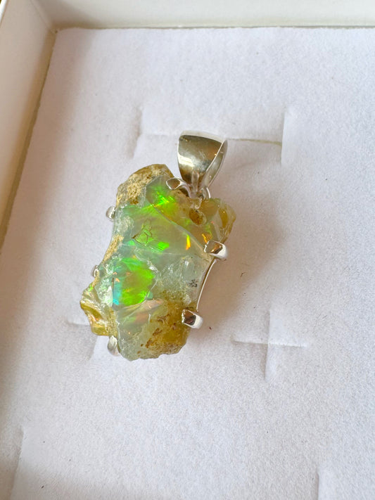 Ethiopian Opal Sterling Silver Pendant w Chain - Moon Room Shop and Wellness