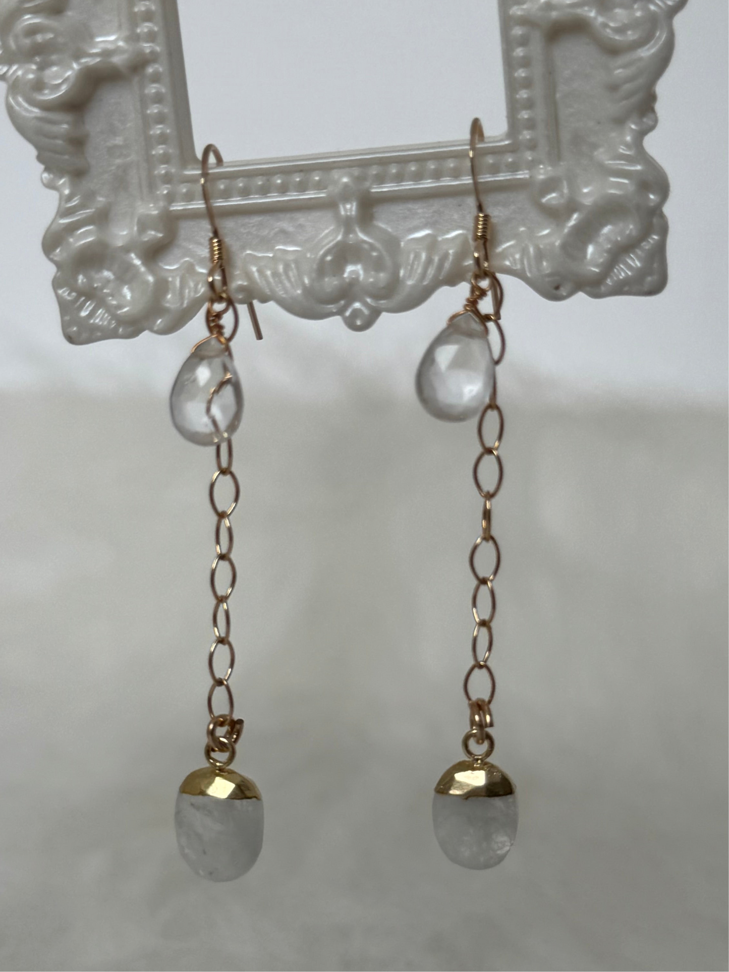 Soul Pretty Moonstone + Clear Quartz Gold Fill Droplet Earrings - Moon Room Shop and Wellness