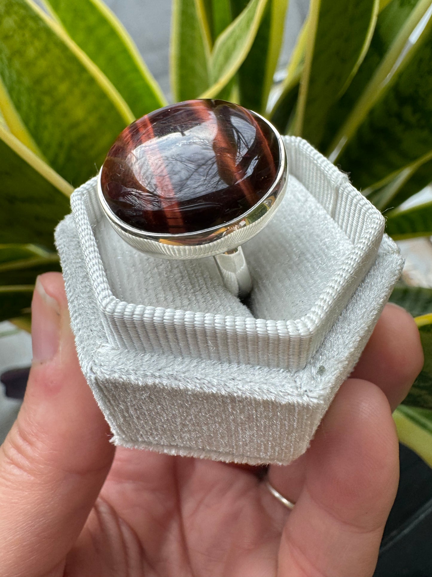 Red Tigers Eye Sterling Silver Ring Adjustable - Moon Room Shop and Wellness