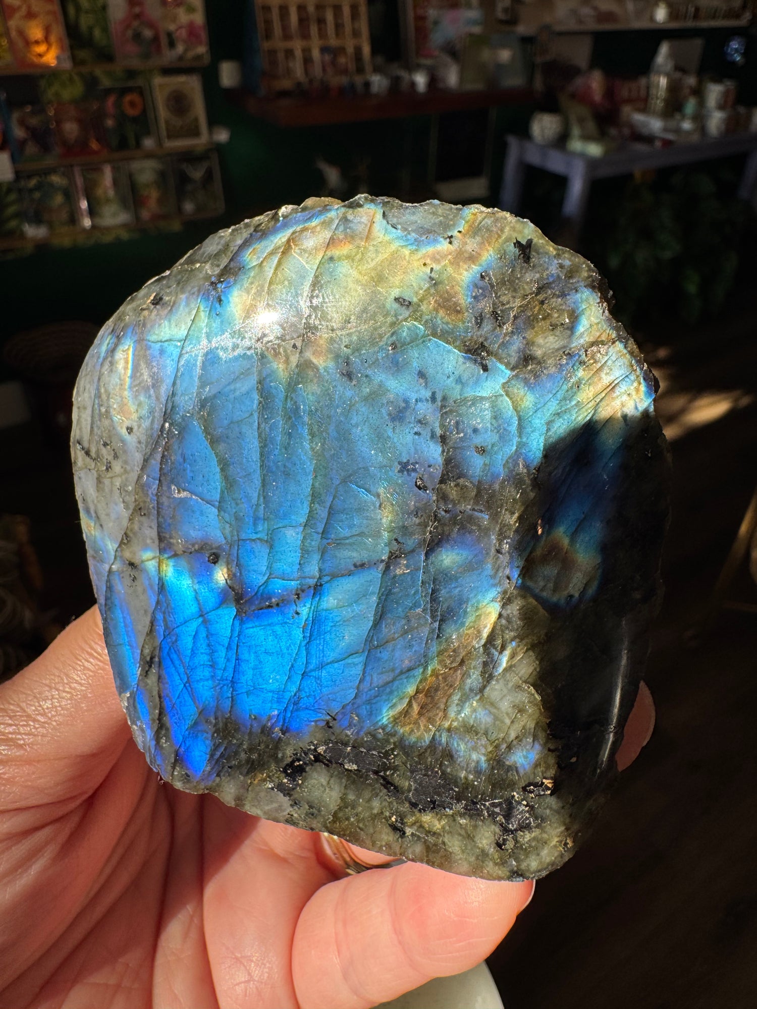 Labradorite Freeform w Natural Back 323 g - Madagascar - Moon Room Shop and Wellness