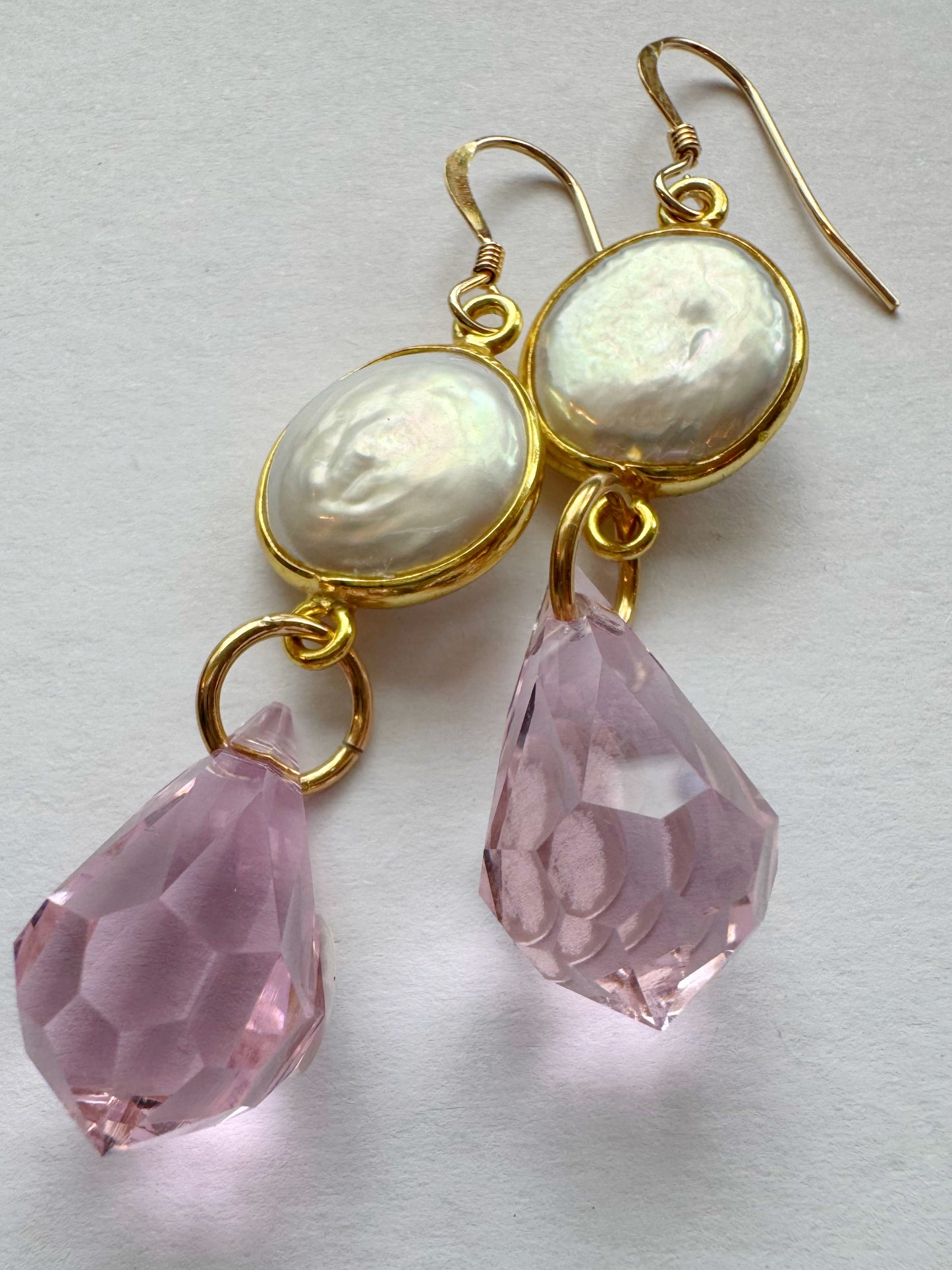 Pearl + Pink Prism Point Gold Fill Earrings - Moon Room Shop and Wellness