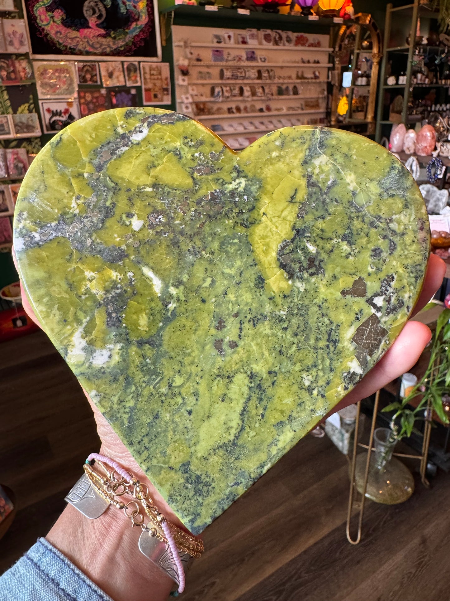Serpentine with Pyrite Heart 3.29 lb- Mexico- Beauty! - Moon Room Shop and Wellness