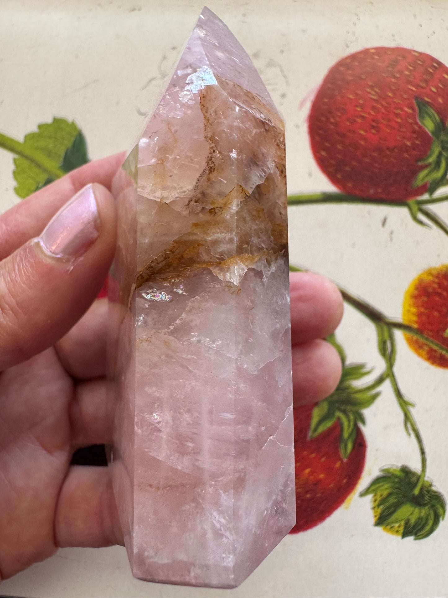Rose Quartz with Golden Healer Tower 172 g - Brazilian Beauty! - Moon Room Shop and Wellness