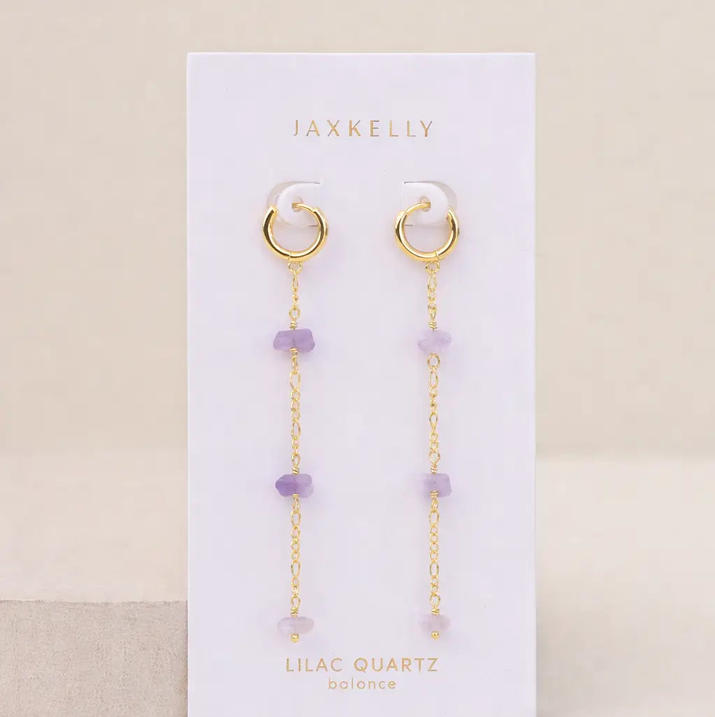 Raw Lilac Quartz Chain Droplet Earrings