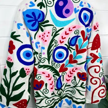 Handmade Suzani Embroidered Jacket | Evil Eye Kimono Coat - Moon Room Shop and Wellness