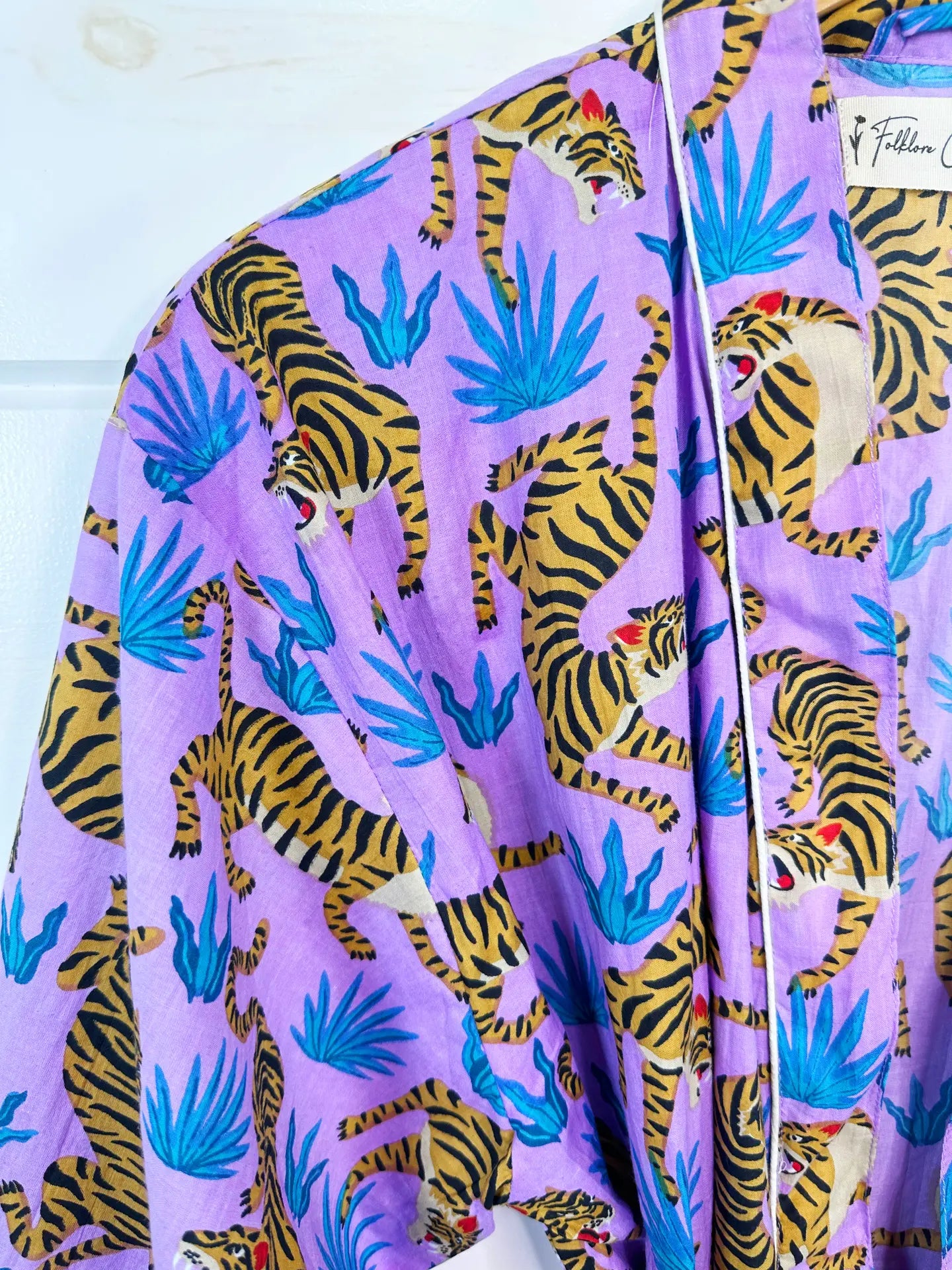 Women's Cotton Robe /Kimono Tiger Print Lilac - Moon Room Shop and Wellness