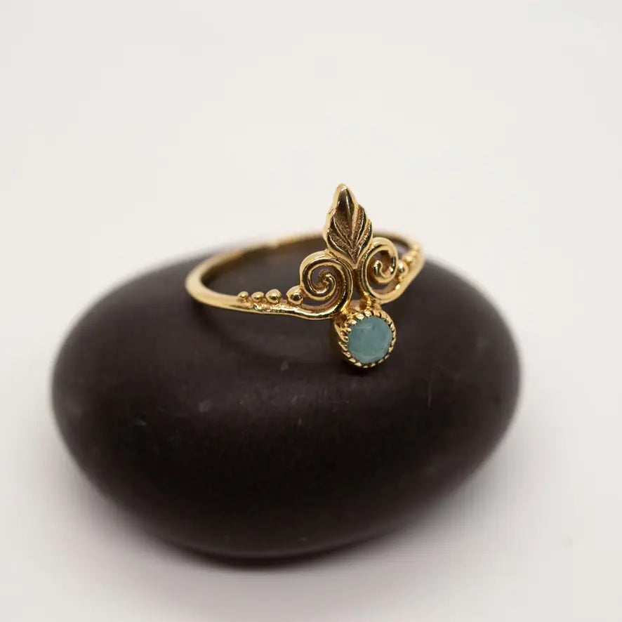 Amazonite Swirl Ring in Brass Sizes 5,6, 7