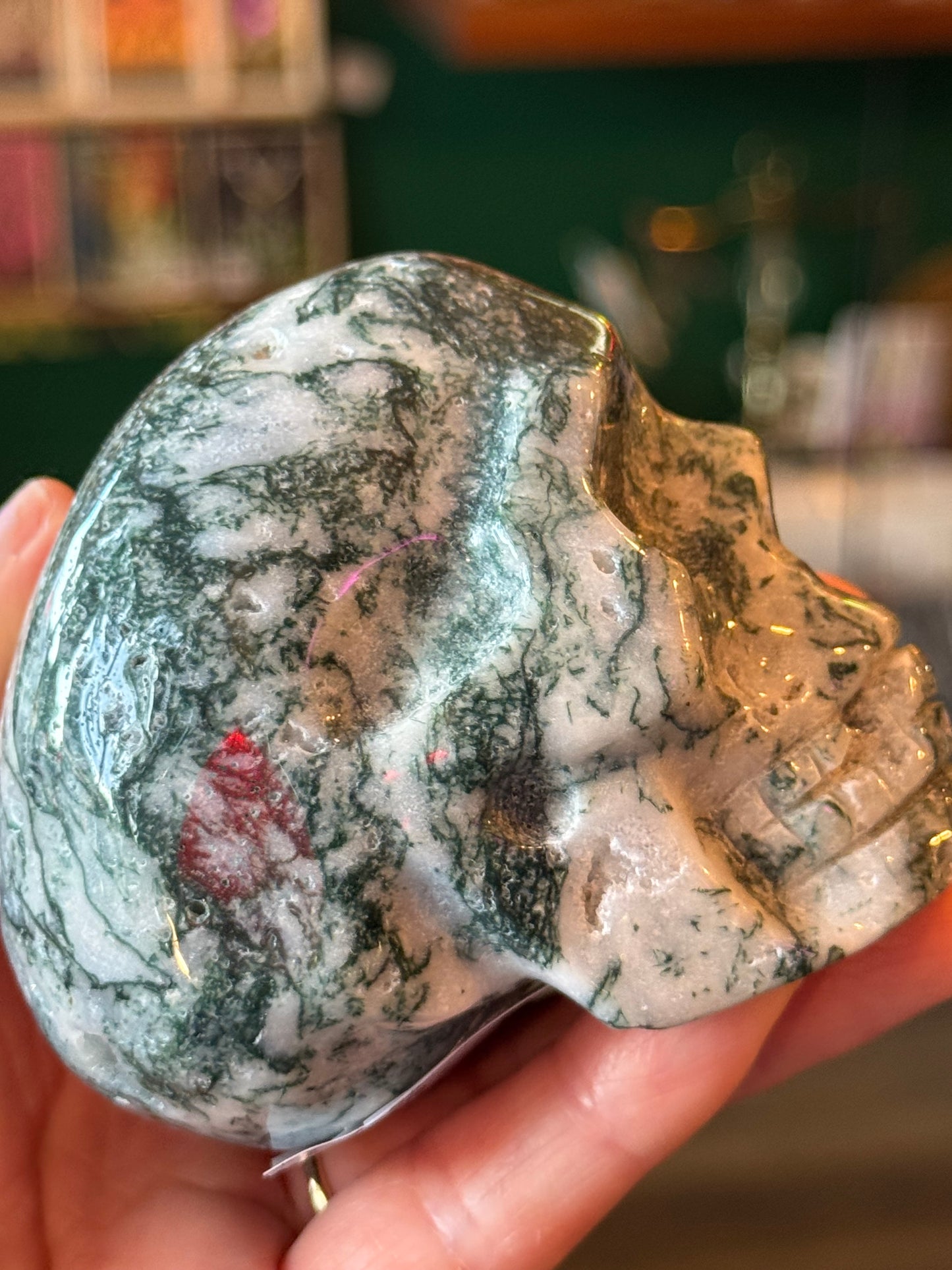 Moss Agate Skull- 372 g - China - Moon Room Shop and Wellness
