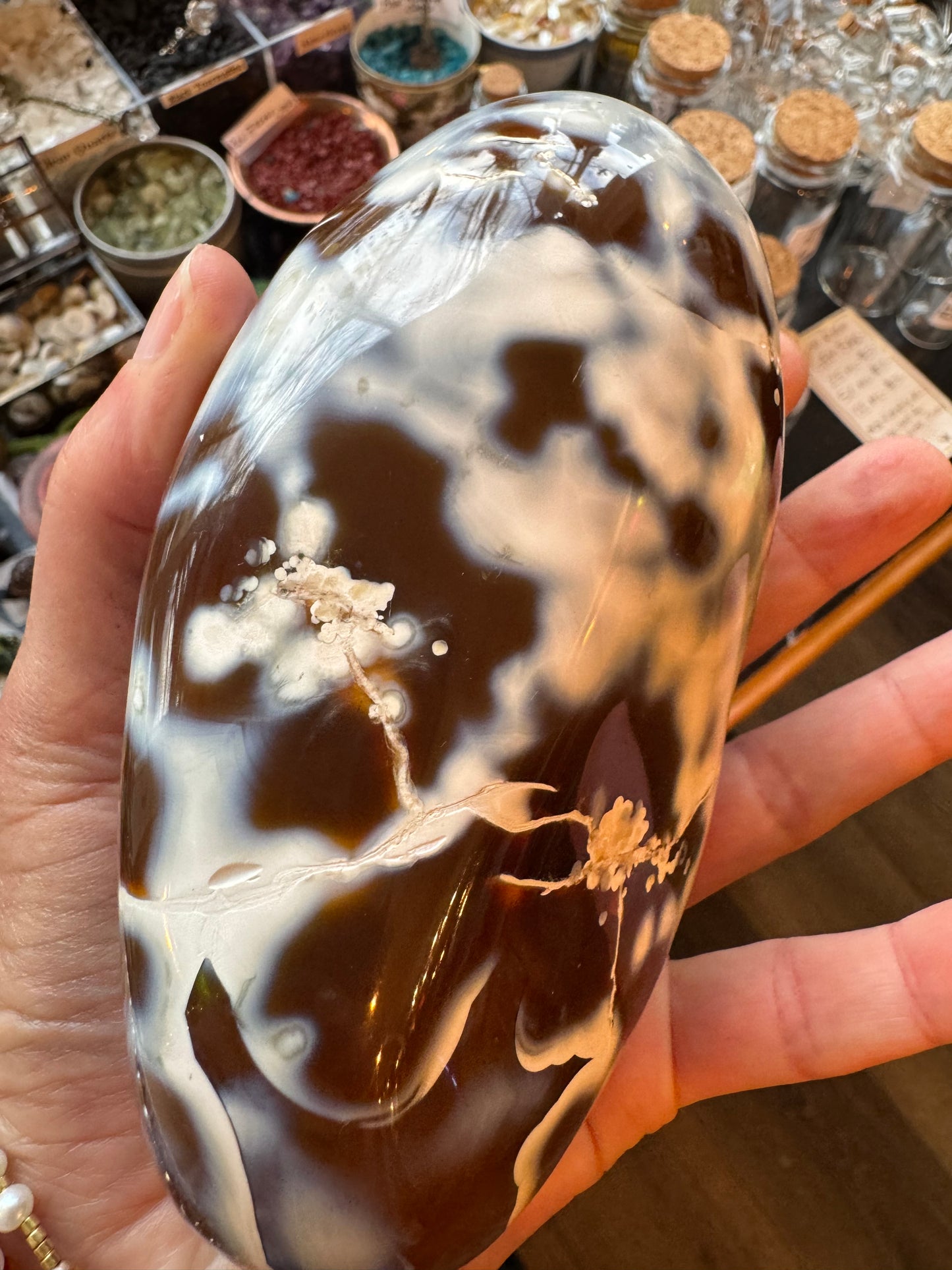 Carnelian Orca Agate Palm Stone 1.6 lb - Madagascar - Moon Room Shop and Wellness
