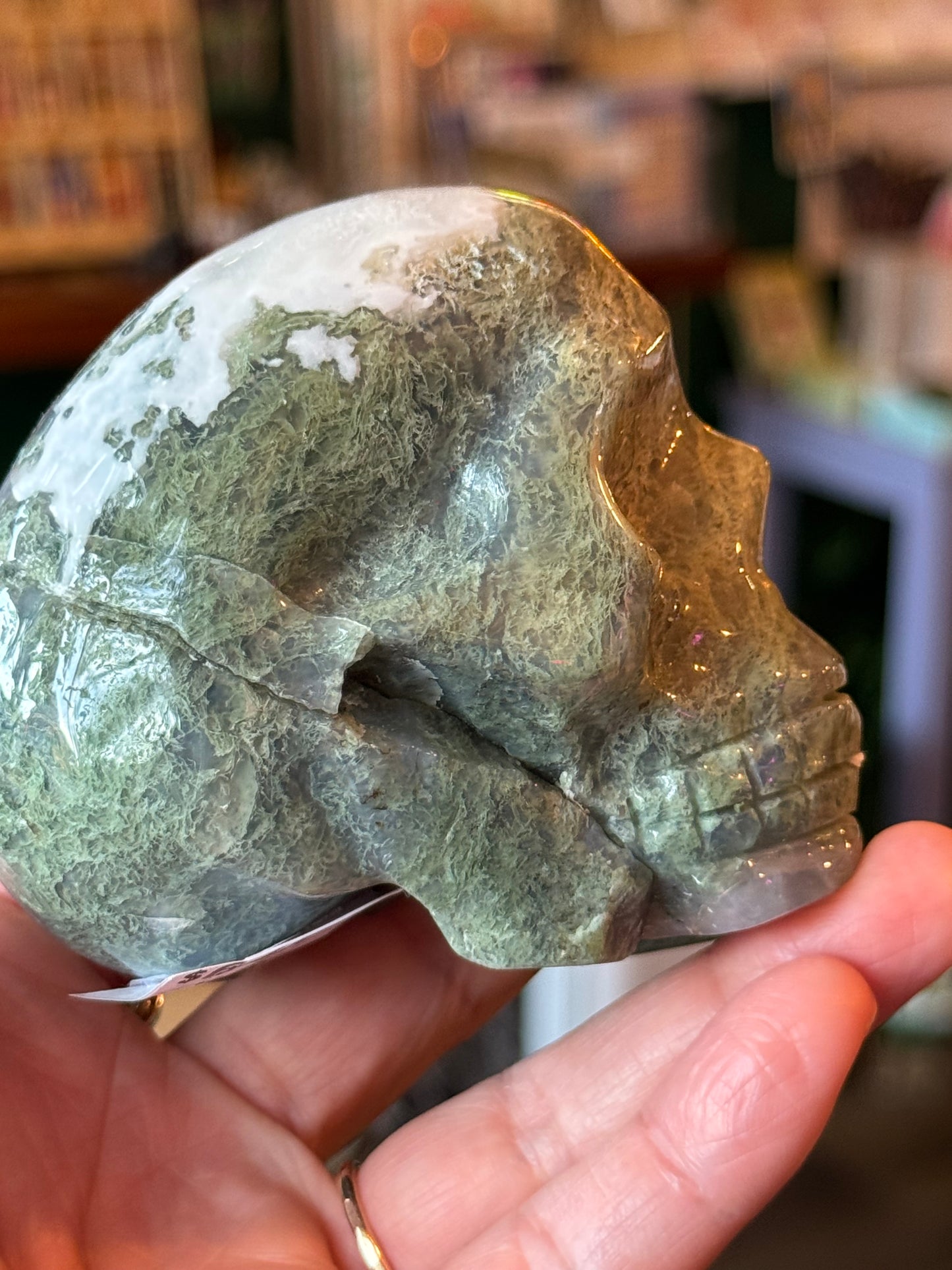 Moss Agate Skull- 404 g - China - Moon Room Shop and Wellness
