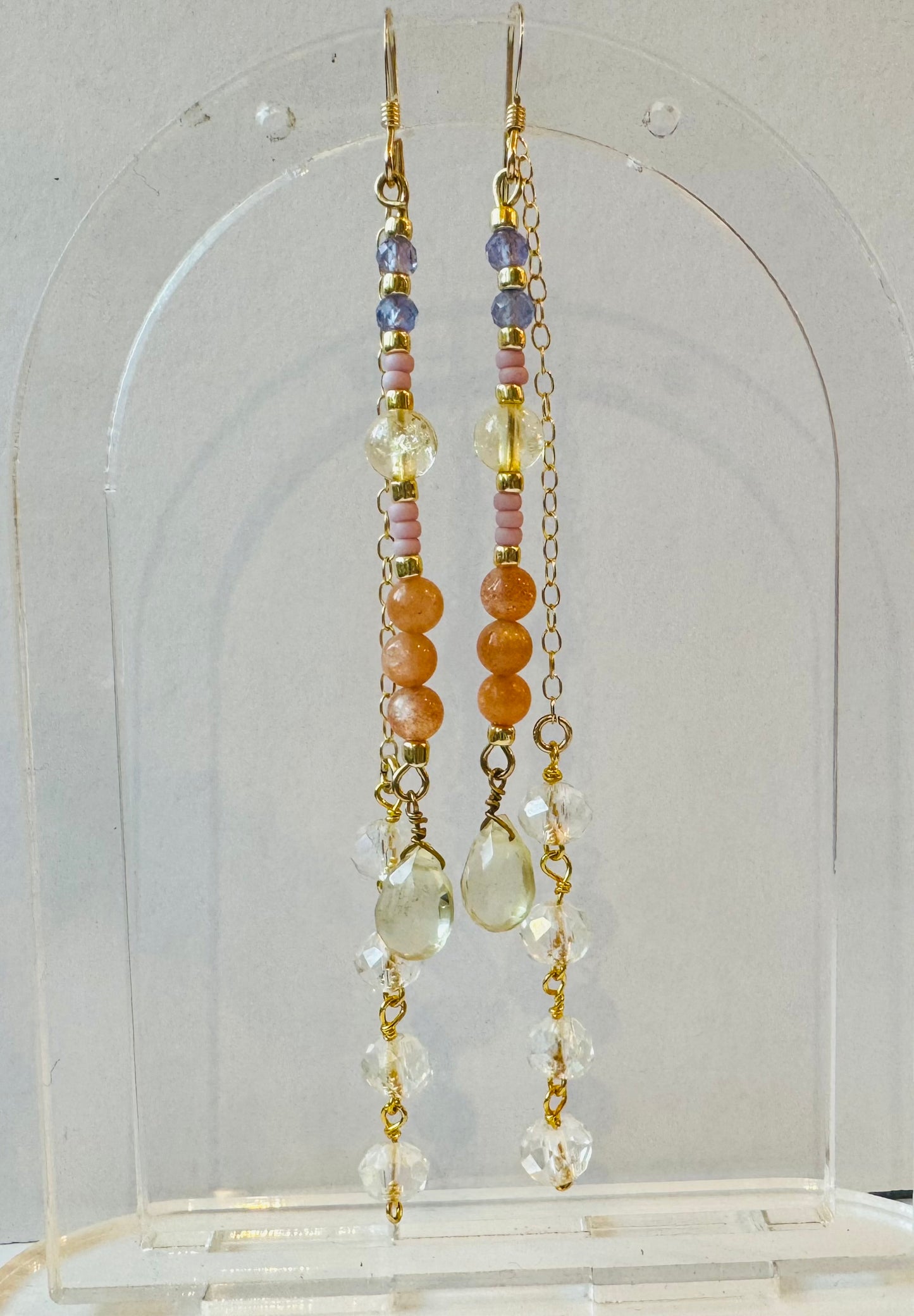 Lemon Quartz Sunstone Citrine Tanzanite Handmade Earrings - Moon Room Shop and Wellness