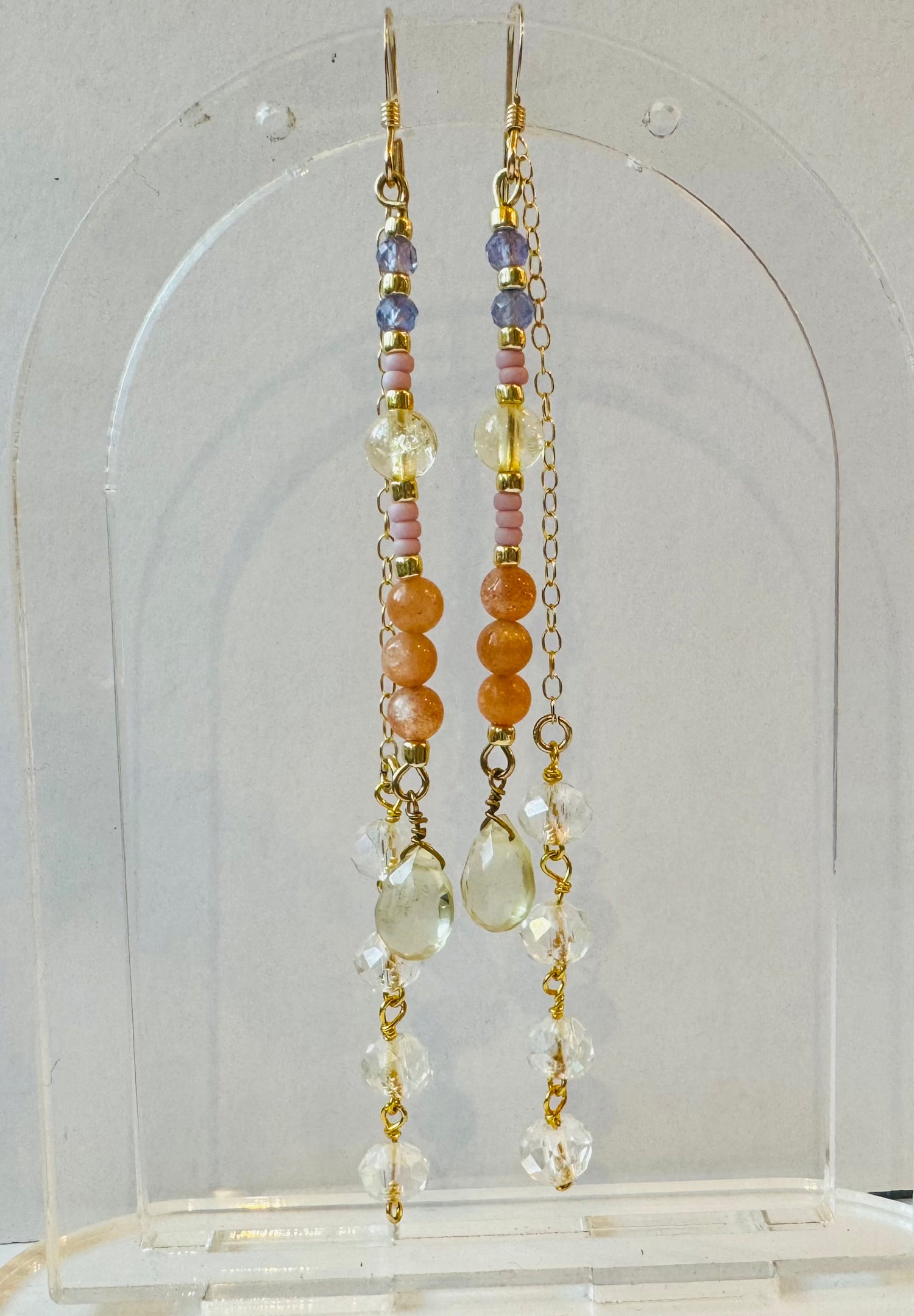 Lemon Quartz Sunstone Citrine Tanzanite Handmade Earrings - Moon Room Shop and Wellness