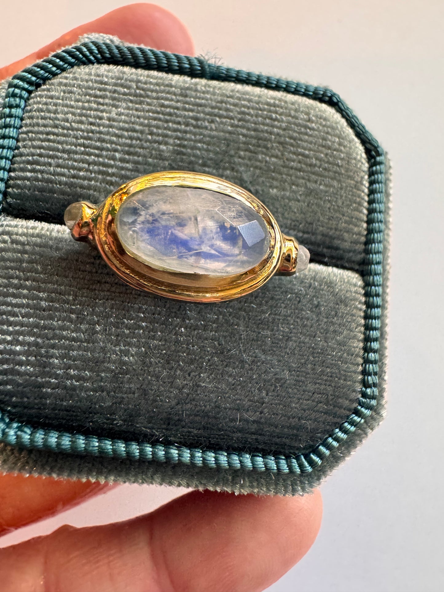 Moonstone Faceted Brass Ring Size 6,7,8,9