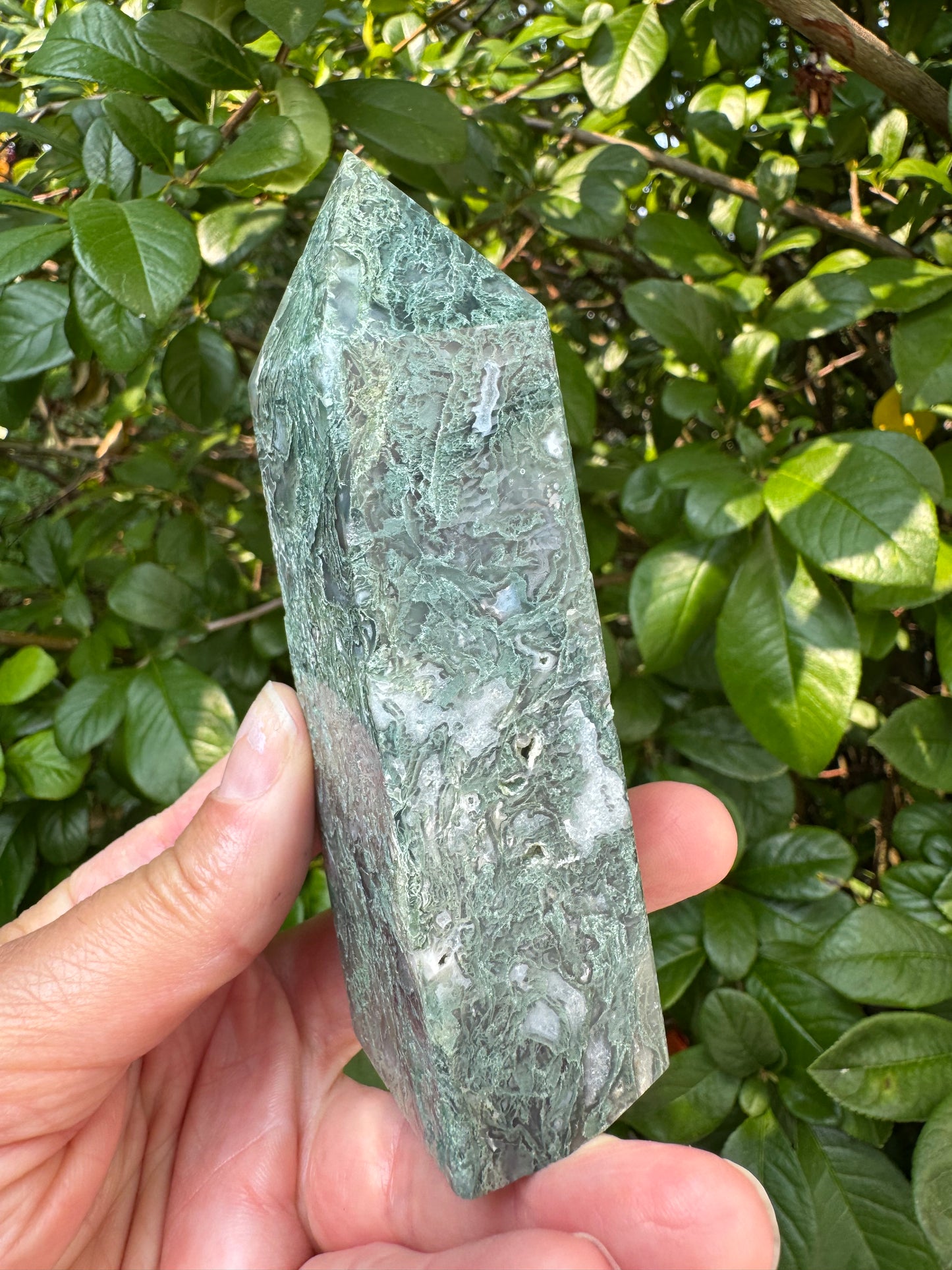 Moss Agate Tower 220 g - Moon Room Shop and Wellness
