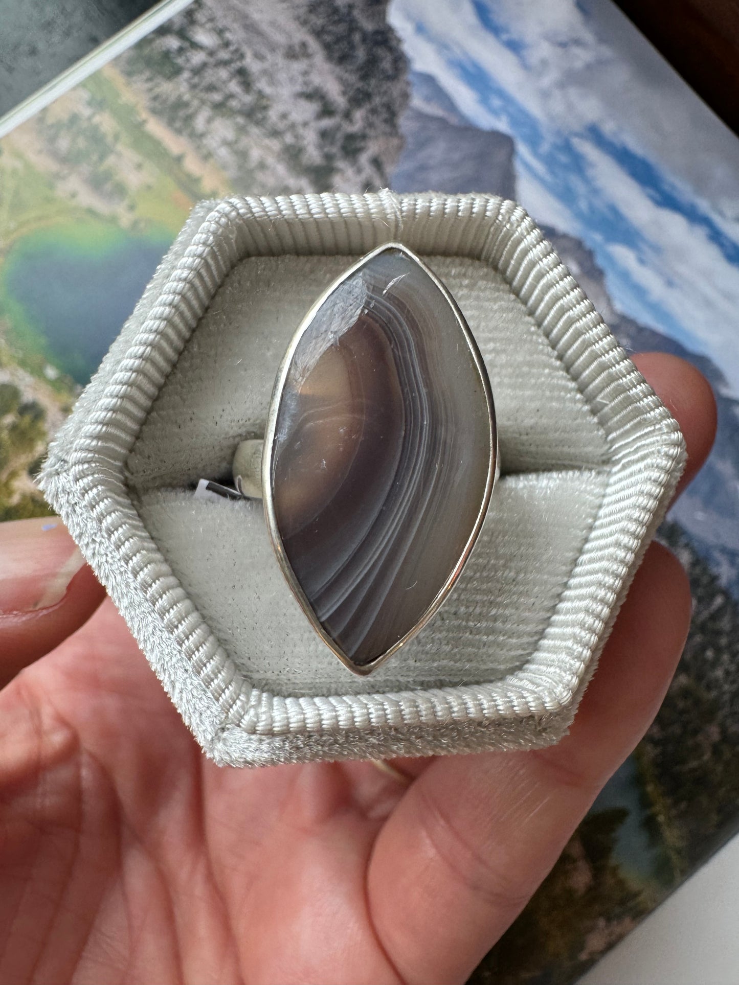 Botswana Agate Sterling Silver Ring Adjustable (A) - Moon Room Shop and Wellness