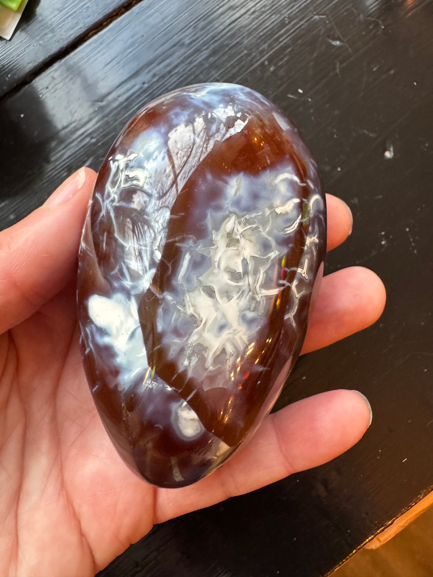 Carnelian Orca Agate Palm Stone 257 g - Madagascar - Moon Room Shop and Wellness