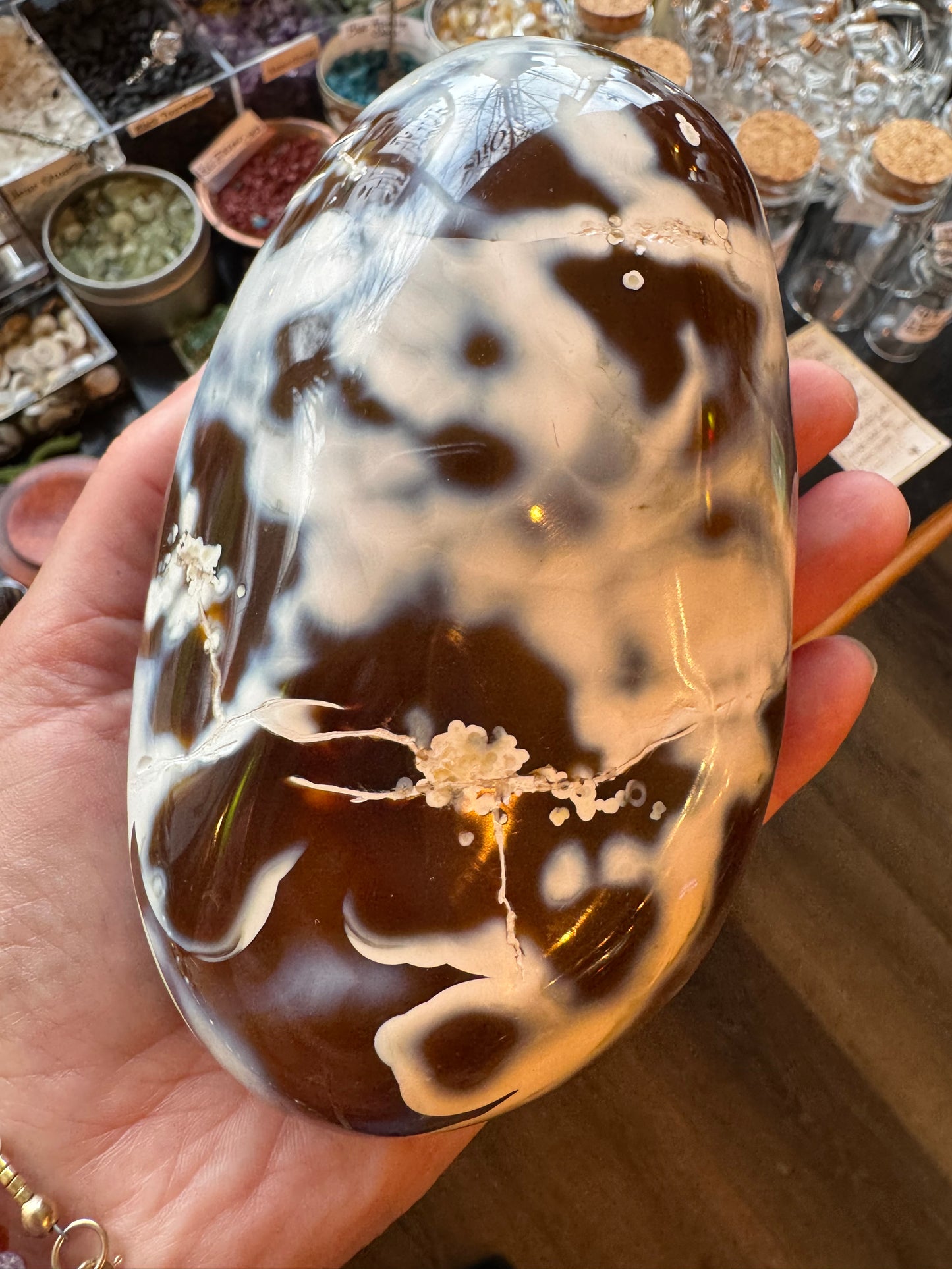 Carnelian Orca Agate Palm Stone 1.6 lb - Madagascar - Moon Room Shop and Wellness