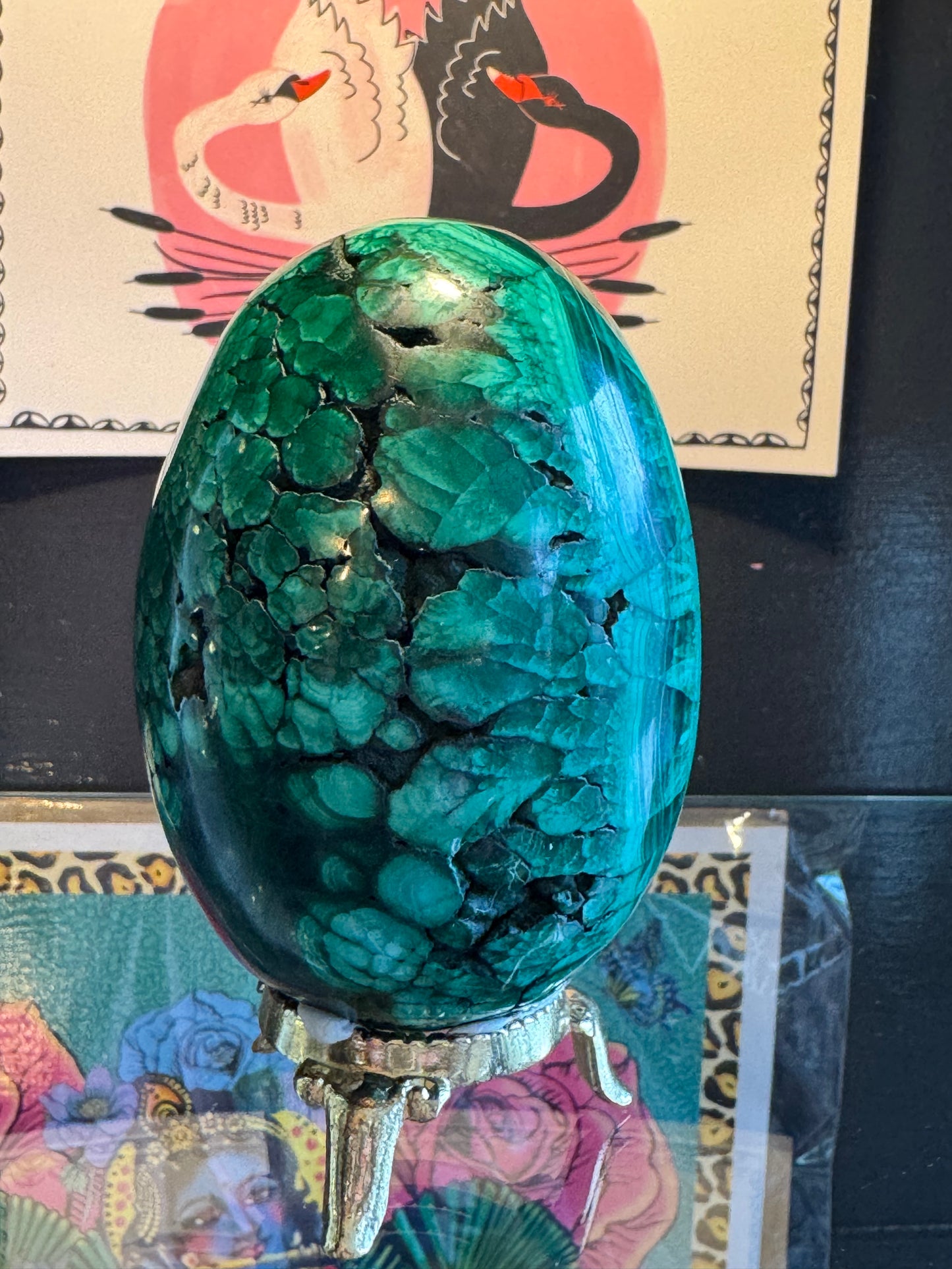 Malachite Egg with Stand 1.2 lb Congo Beauty - Moon Room Shop and Wellness