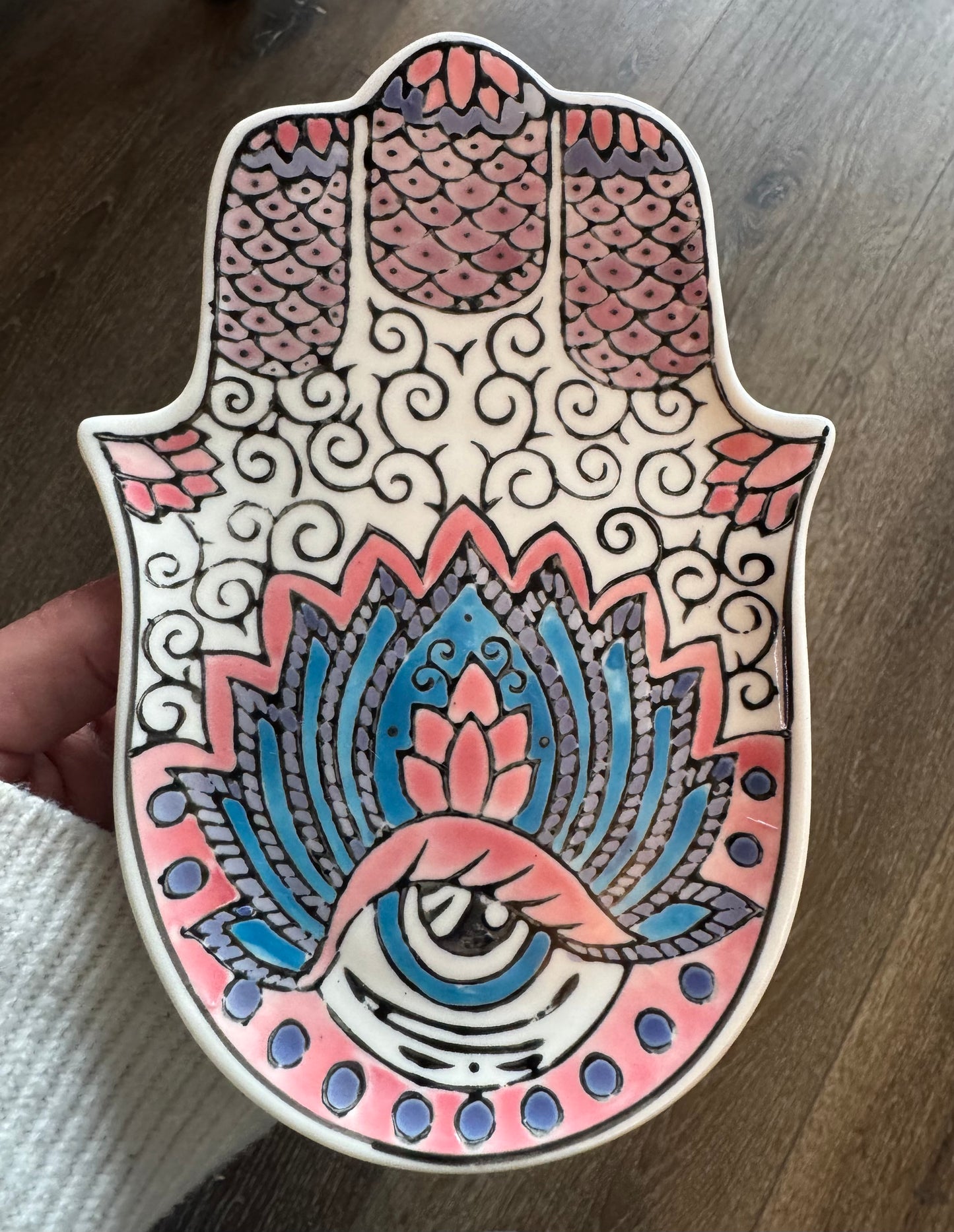 Hamsa Ceramic Dish/ Brass Incense Holder - Moon Room Shop and Wellness