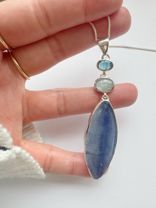Blue Kyanite Sterling Silver Pendant w Chain - Moon Room Shop and Wellness