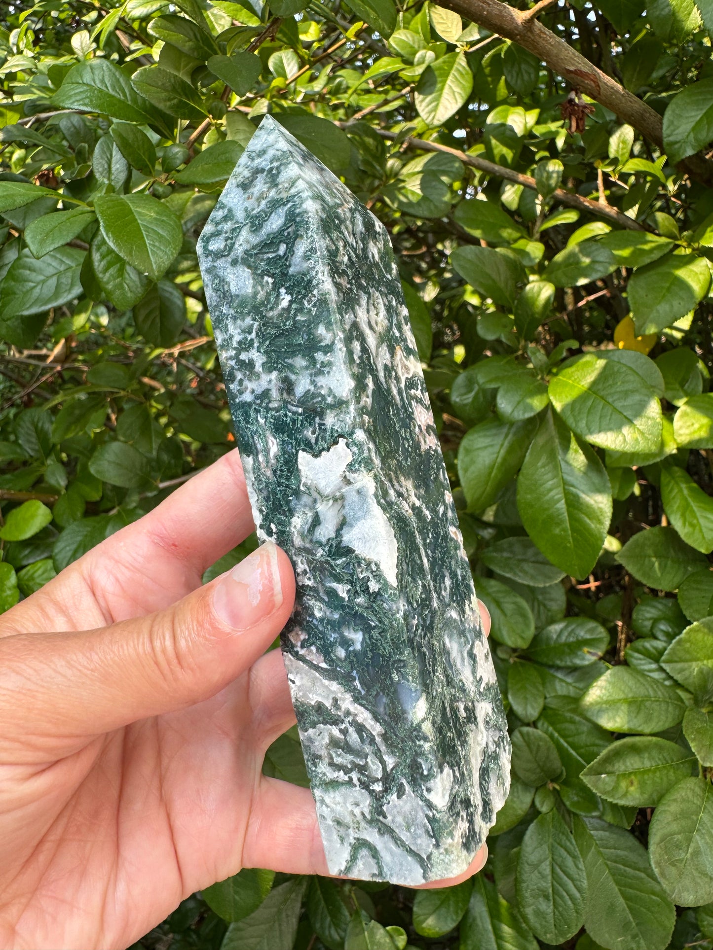 Moss Agate Tower 342 g - Moon Room Shop and Wellness