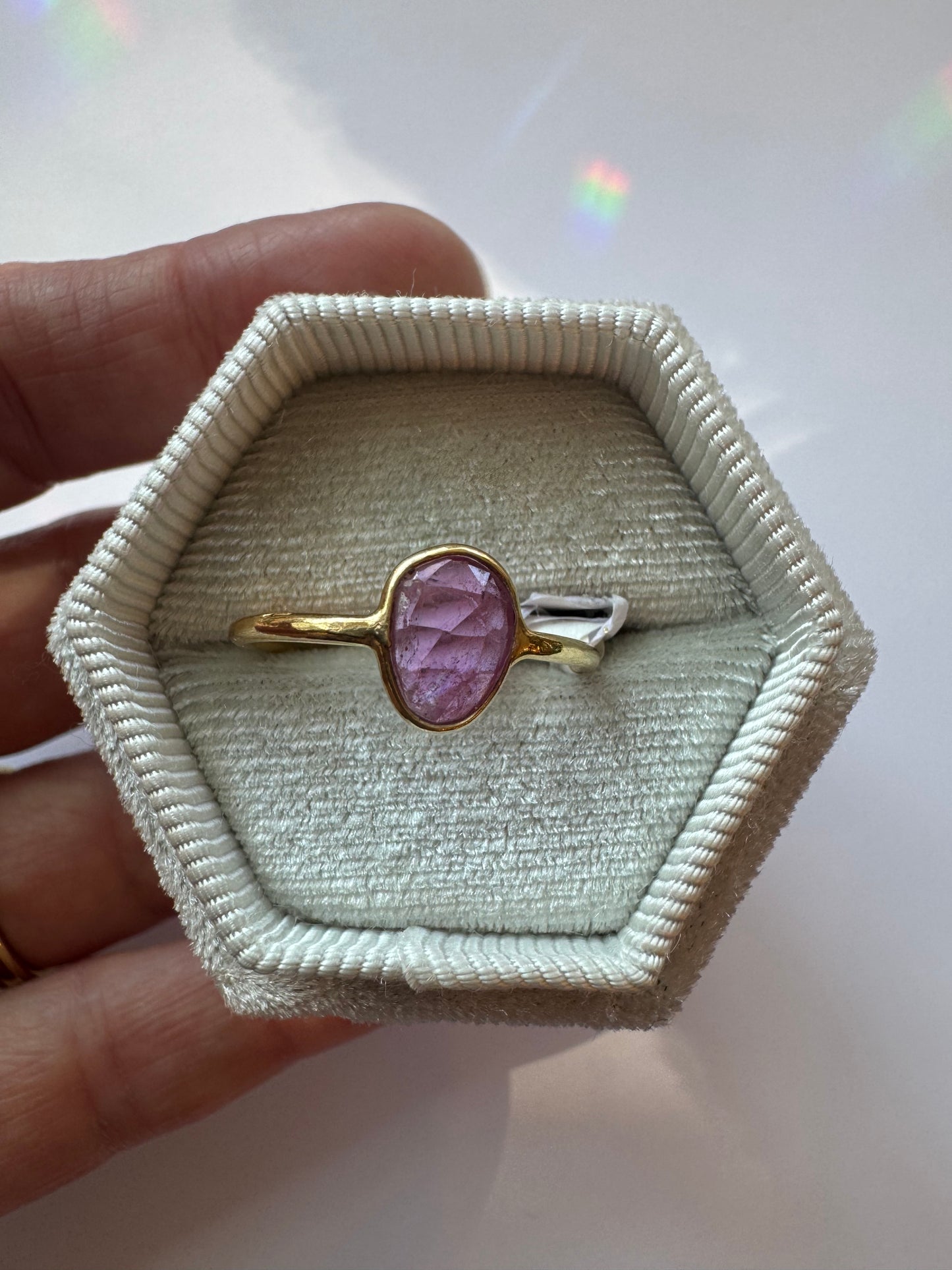 Pink Tourmaline Sterling Silver 18K Gold Micron Ring Size