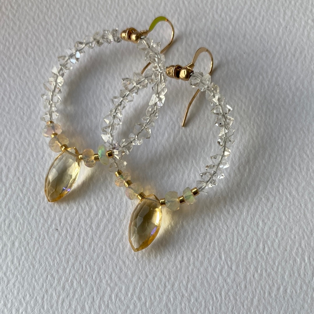 Ethiopian Opal + Citrine + Herlimer Diamond 14kt Gold Fill Earrings - Moon Room Shop and Wellness