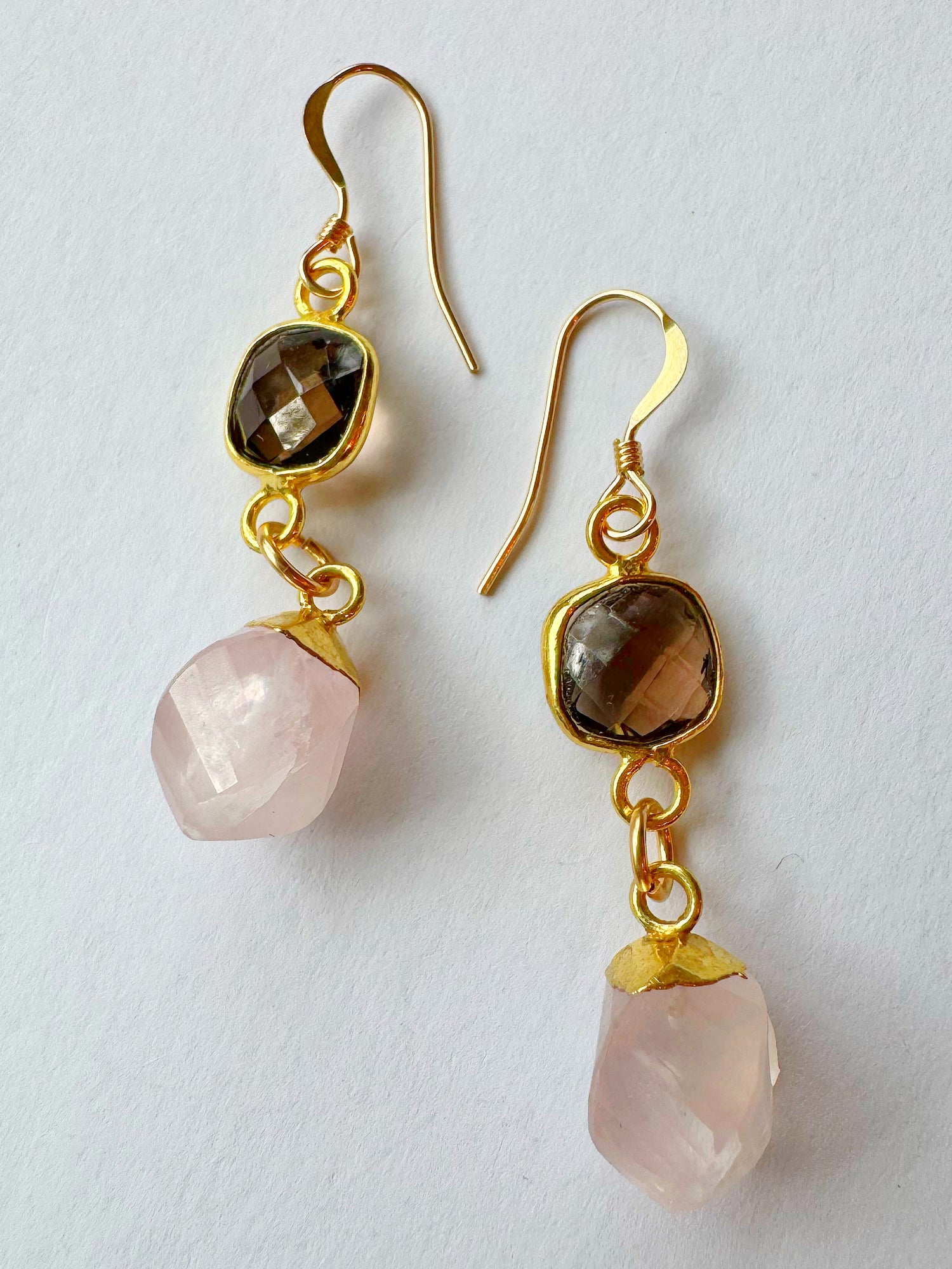 Smoky Quartz + Rose Quartz Gold Fill Earrings - Moon Room Shop and Wellness