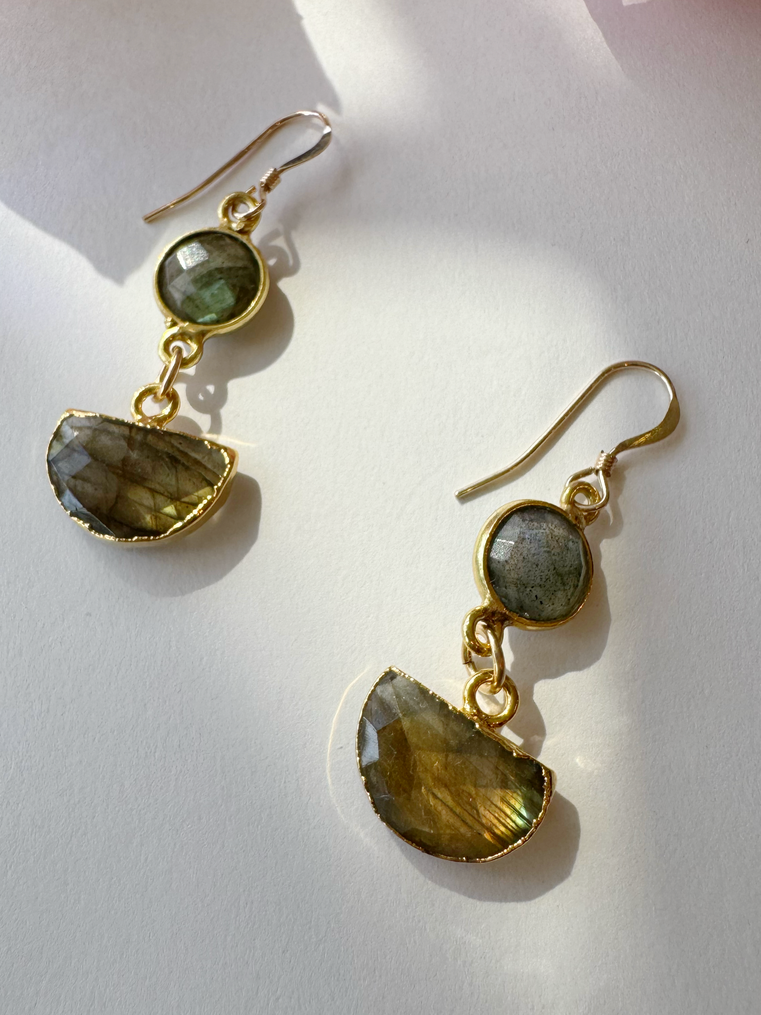 Labradorite Half Moon Handmade Gold Fill Drop Gemstone Earrings - Moon Room Shop and Wellness