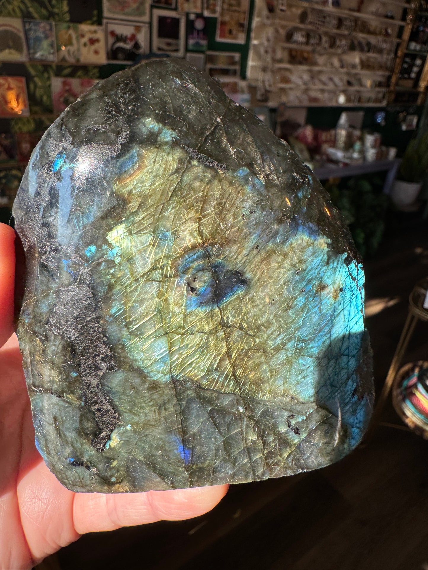 Labradorite Freeform w Natural Back 427 g - Madagascar - Moon Room Shop and Wellness