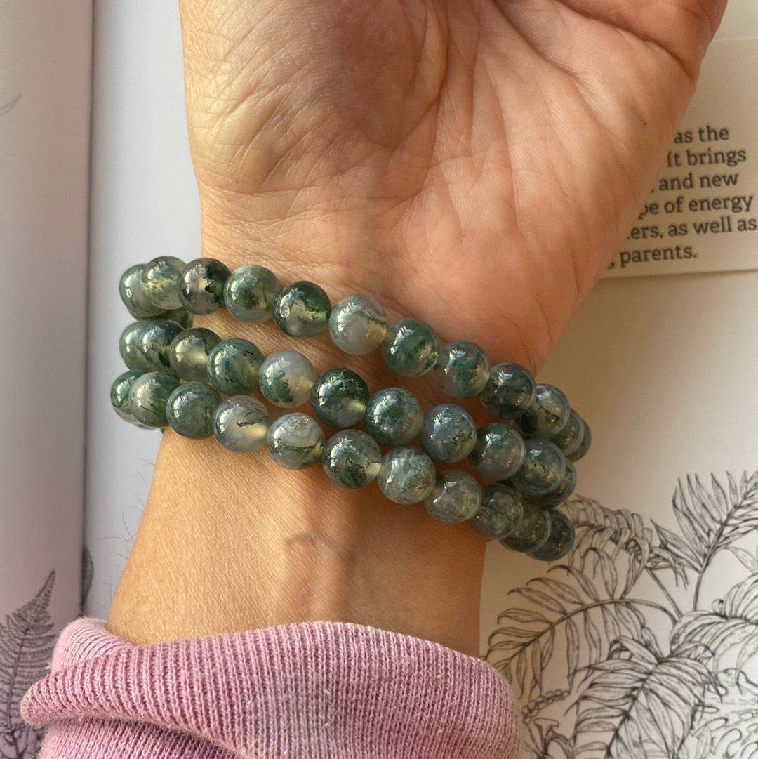 Moss Agate Stretch Bracelet 8 mm - Moon Room Shop and Wellness