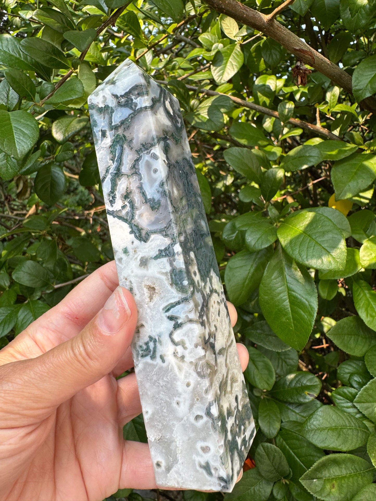 Moss Agate Tower 392 g - Moon Room Shop and Wellness