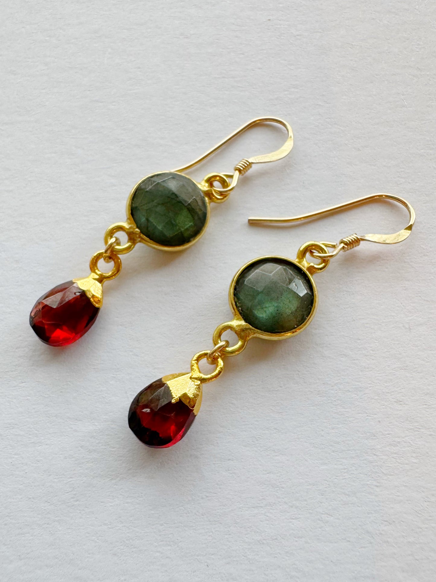 Labradorite + Garnet Gold Fill Earrings - Moon Room Shop and Wellness