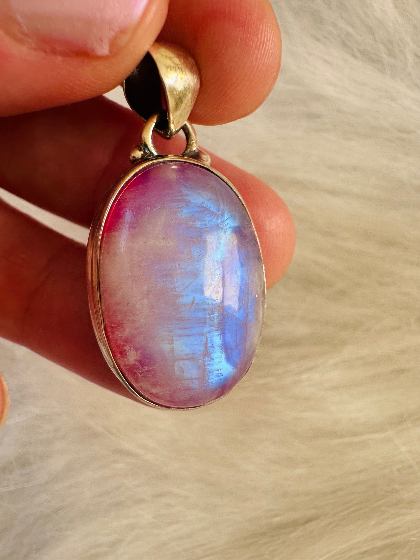 Pink Rainbow Moonstone 925 Sterling Silver Pendant - Moon Room Shop and Wellness