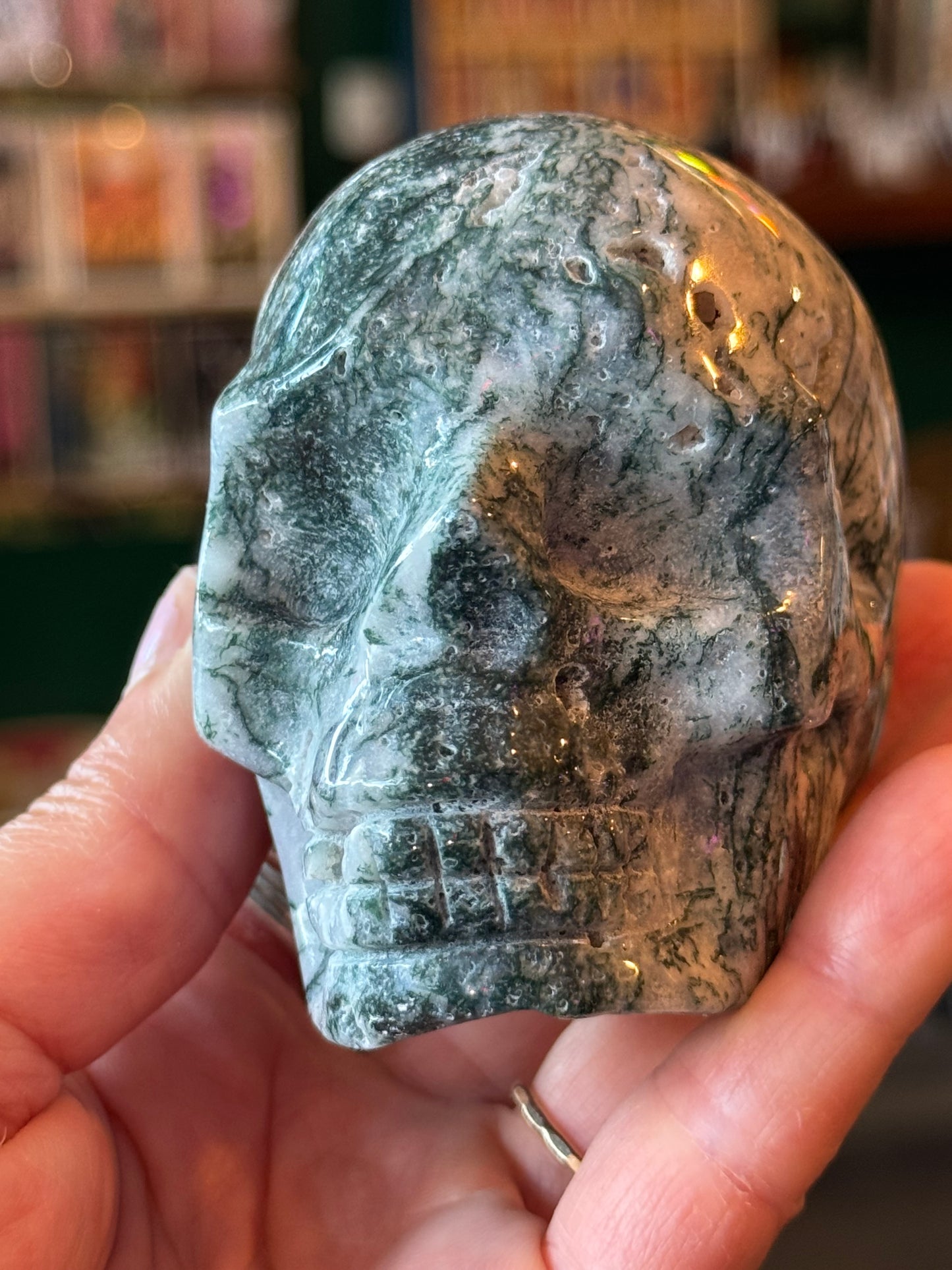 Moss Agate Skull- 372 g - China - Moon Room Shop and Wellness