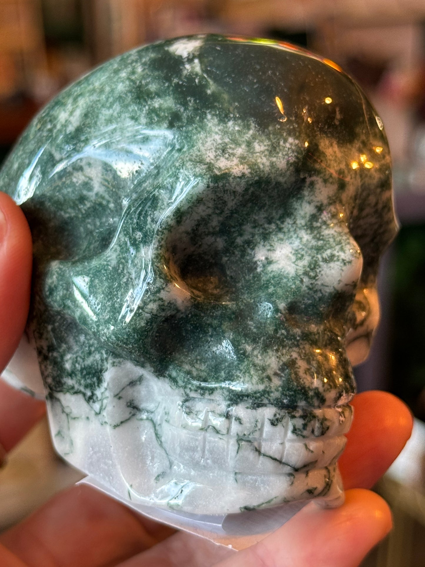 Moss Agate Skull- 394 g - China - Moon Room Shop and Wellness
