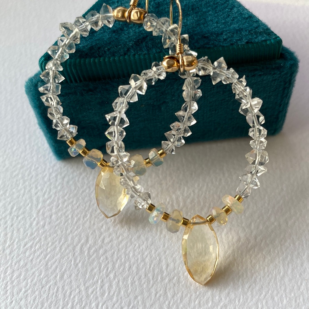 Ethiopian Opal + Citrine + Herlimer Diamond 14kt Gold Fill Earrings - Moon Room Shop and Wellness
