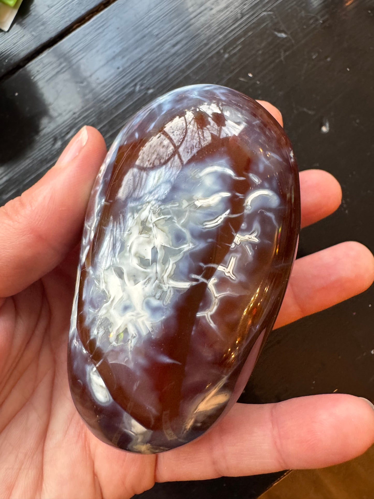 Carnelian Orca Agate Palm Stone 257 g - Madagascar - Moon Room Shop and Wellness