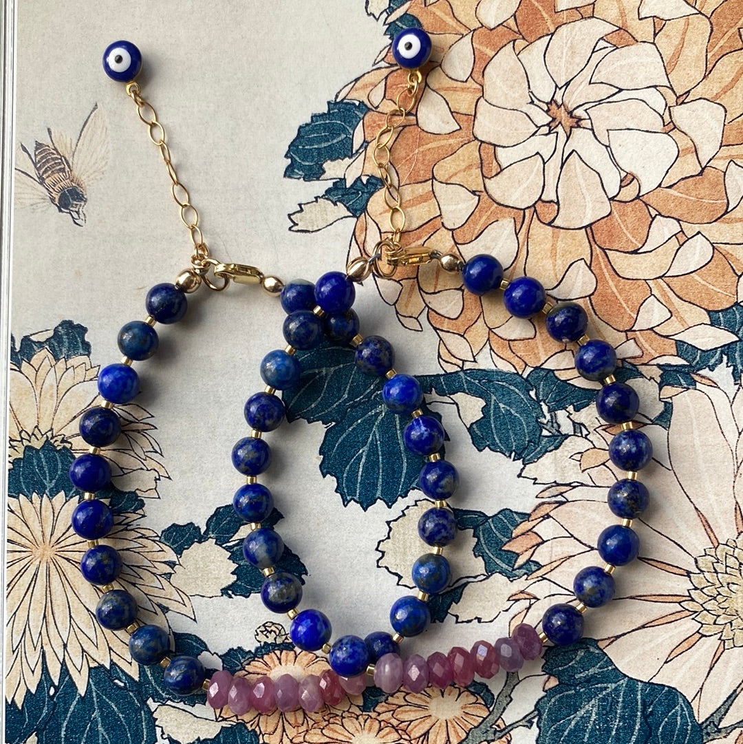 Lapis + Ruby Evil Eye Handmade Bracelet - Moon Room Shop and Wellness