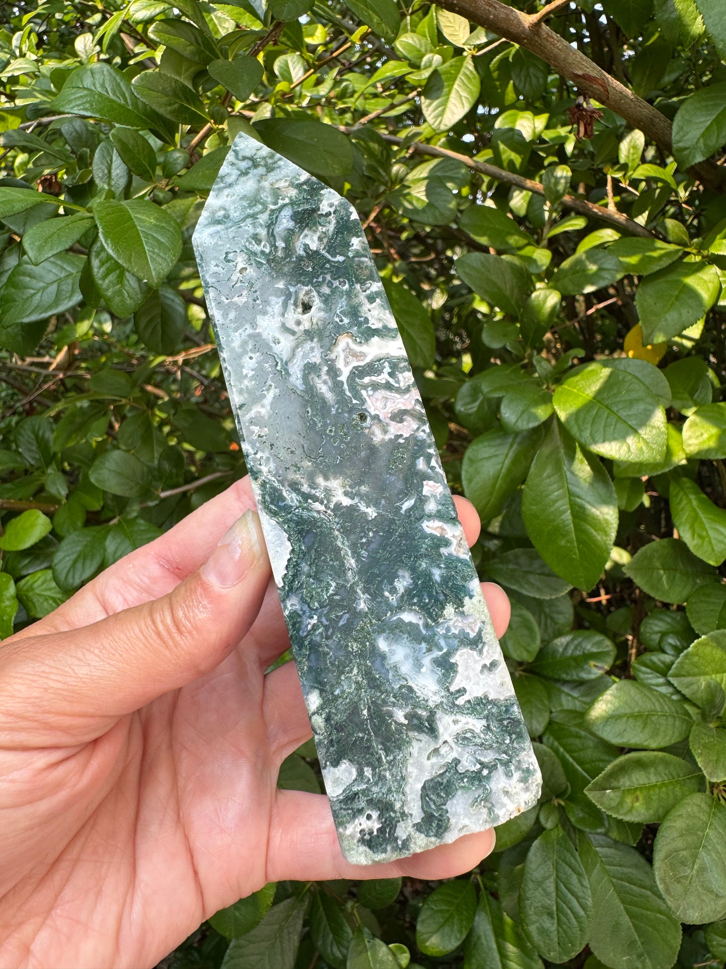 Moss Agate Tower 342 g - Moon Room Shop and Wellness