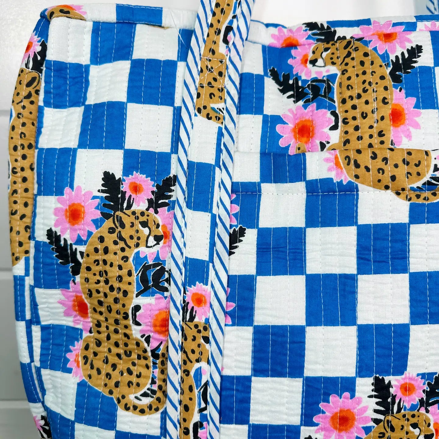 Quilted Duffle Bag | Weekender Travel Bag | Jaguar Print Blue - Moon Room Shop and Wellness