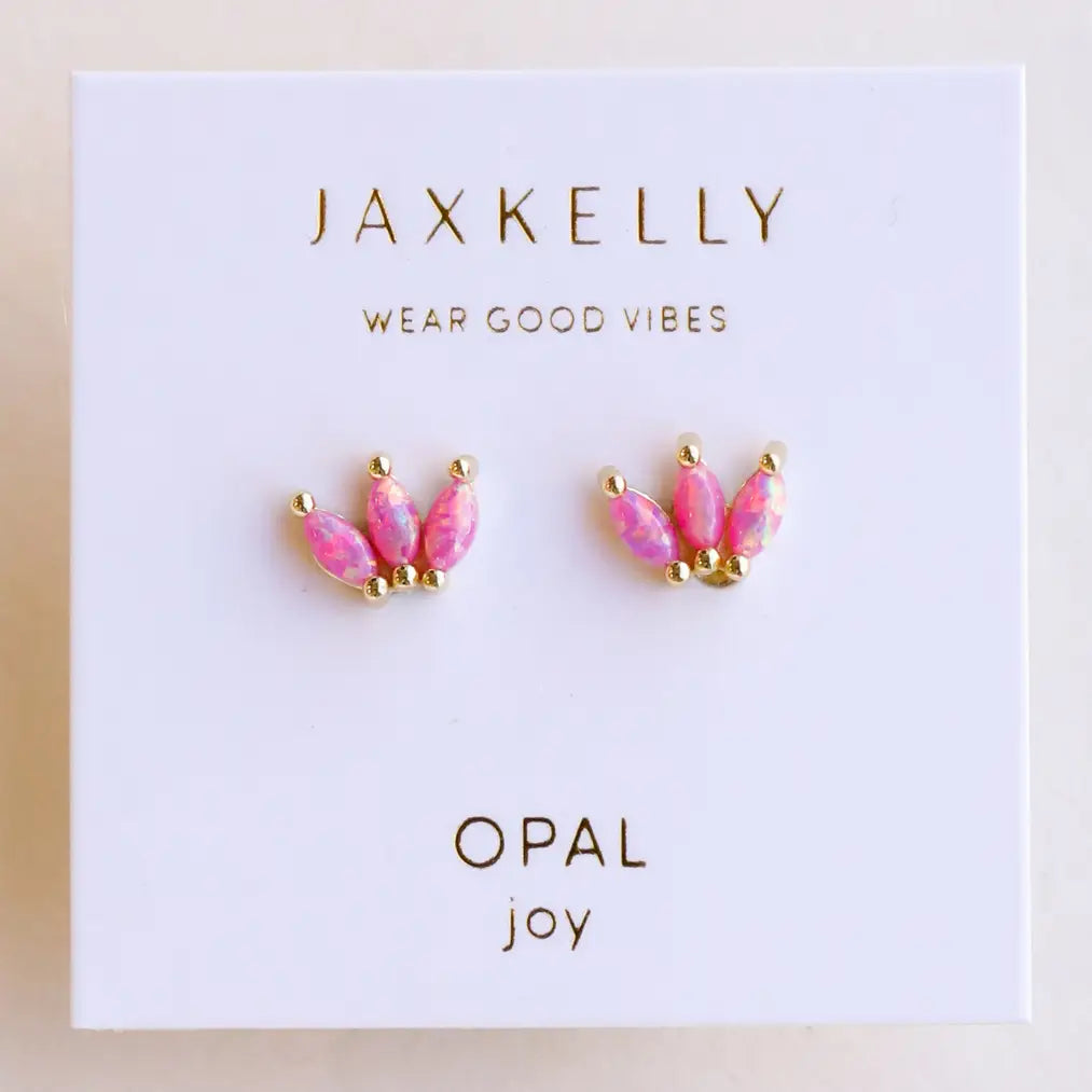 Pink Opal Crown Stud Earrings- 18 kt gold plated brass