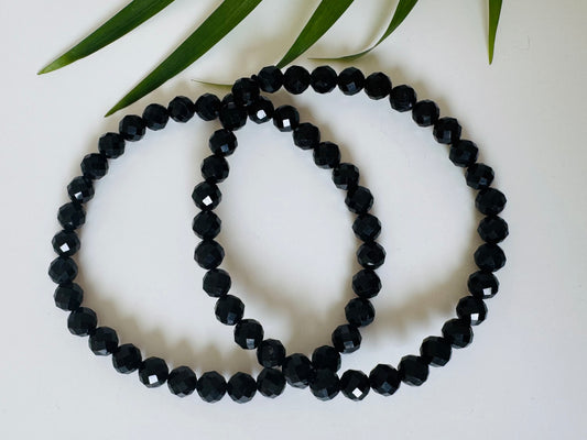 Black Tourmaline Faceted Stretch Bracelet 6mm - Moon Room Shop and Wellness