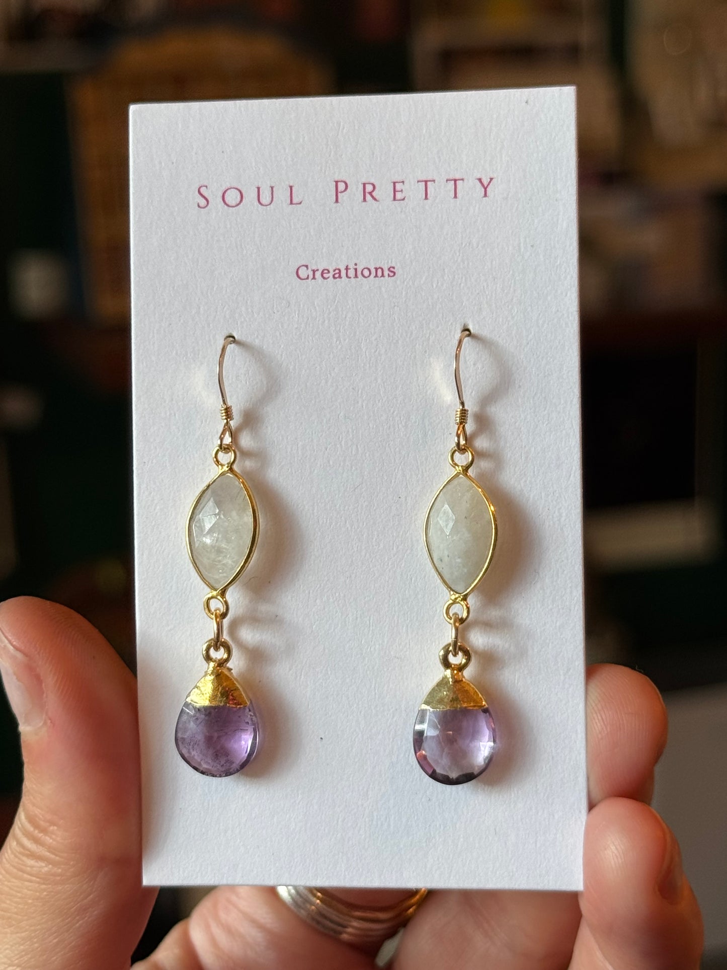 Soul Pretty Moonstone + Amethyst Gold Fill  Earrings - Moon Room Shop and Wellness