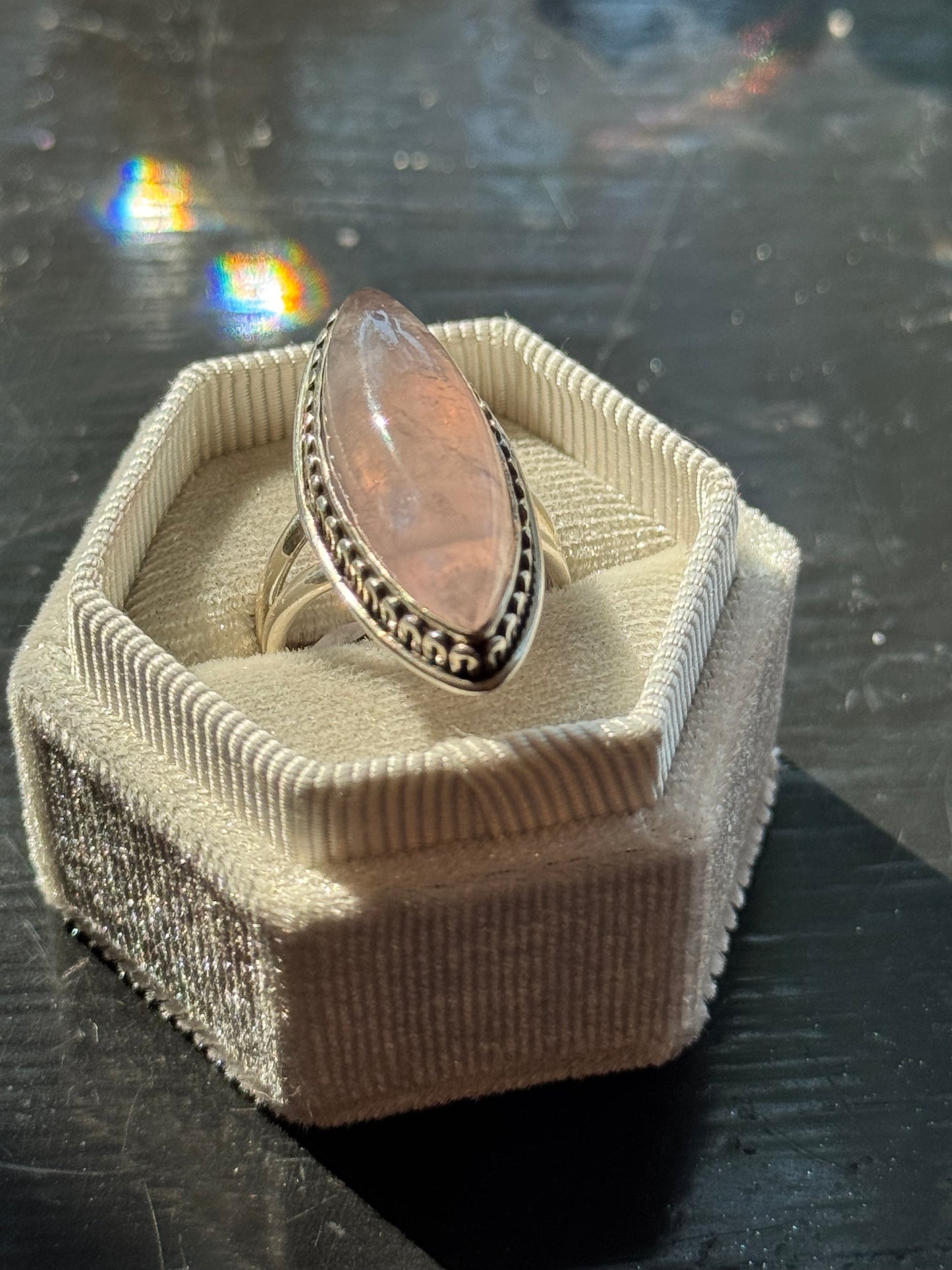 Rose Quartz Sterling Silver Ring Size 7