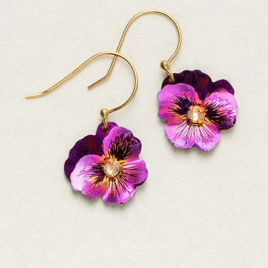 Holly Yashi ~Garden Pansy Drop Earrings~ Gold Fill - Moon Room Shop and Wellness