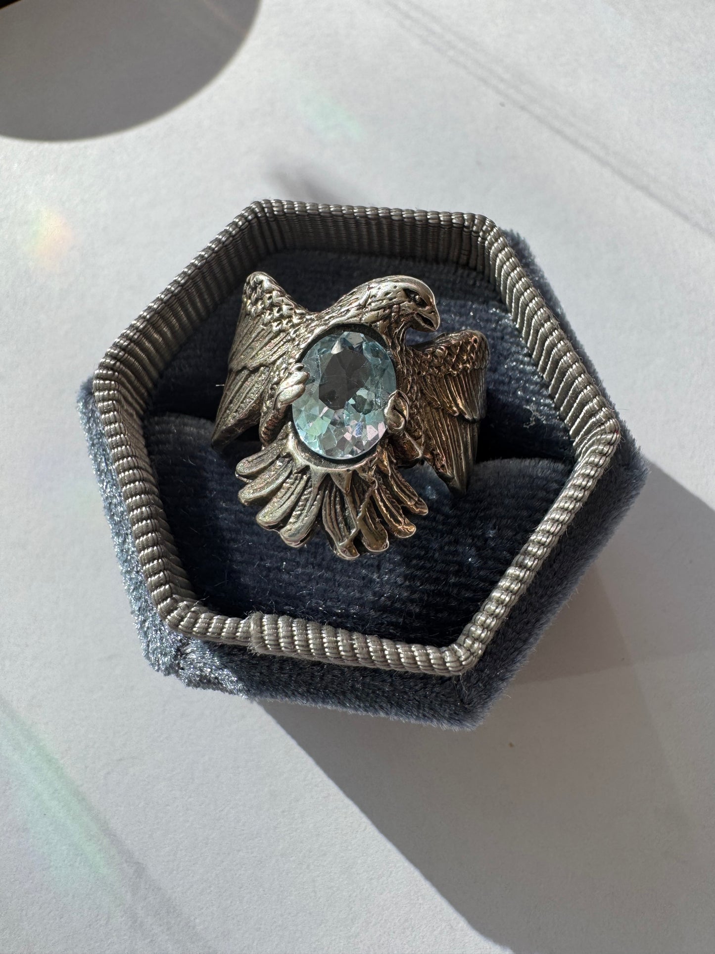 Blue Topaz Eagle Sterling Silver Ring Size 8.5 - Moon Room Shop and Wellness