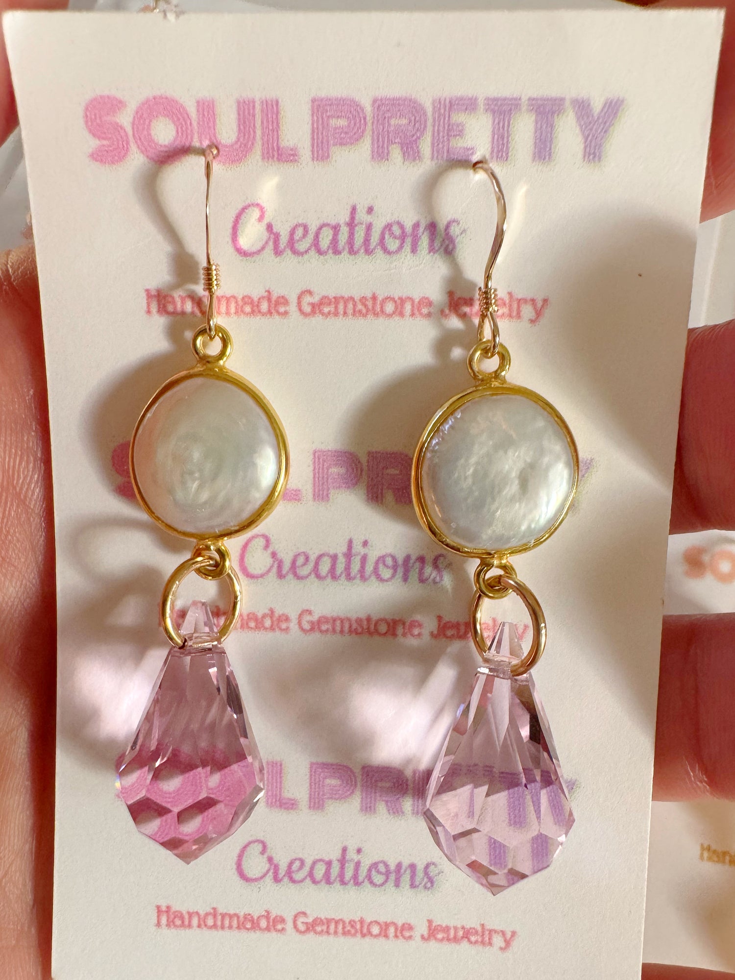 Pearl + Pink Prism Point Gold Fill Earrings - Moon Room Shop and Wellness